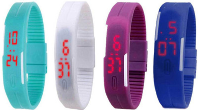 

NS18 Silicone Led Magnet Band Combo of 4 Sky Blue, White, Purple And Blue Watch - For Boys & Girls