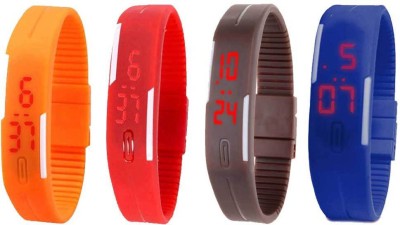 NS18 Silicone Led Magnet Band Combo of 4 Orange, Red, Brown And Blue Digital Watch  - For Boys & Girls   Watches  (NS18)