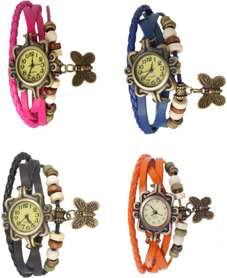 

Kissu Vintage Rakhi Combo of 4 Pink, Black, Blue And Orange Watch - For Women