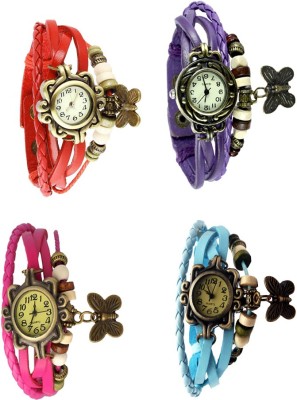 NS18 Vintage Butterfly Rakhi Combo of 4 Red, Pink, Purple And Sky Blue Analog Watch  - For Women   Watches  (NS18)