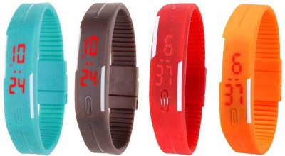 NS18 Silicone Led Magnet Band Combo of 4 Sky Blue, Brown, Red And Orange Digital Watch  - For Boys & Girls   Watches  (NS18)