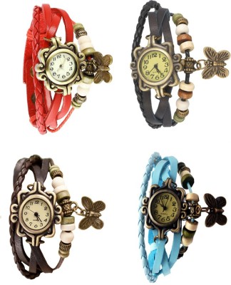 NS18 Vintage Butterfly Rakhi Combo of 4 Red, Brown, Black And Sky Blue Analog Watch  - For Women   Watches  (NS18)