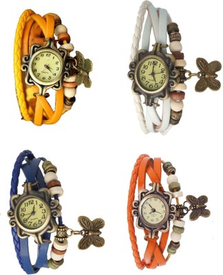 NS18 Vintage Butterfly Rakhi Combo of 4 Yellow, Blue, White And Orange Analog Watch  - For Women   Watches  (NS18)