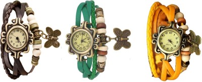 NS18 Vintage Butterfly Rakhi Combo of 3 Brown, Green And Yellow Analog Watch  - For Women   Watches  (NS18)