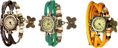 

Kissu Vintage Rakhi Combo of 3 Brown, Green And Yellow Watch - For Women