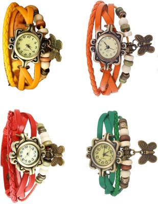 NS18 Vintage Butterfly Rakhi Combo of 4 Yellow, Red, Orange And Green Analog Watch  - For Women   Watches  (NS18)