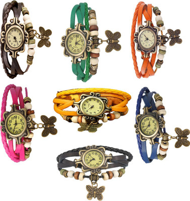 

NS18 Vintage Butterfly Rakhi Combo of 7 Yellow, Black, Blue, Brown, Green, Orange And Pink Watch - For Women
