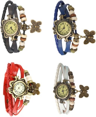 NS18 Vintage Butterfly Rakhi Combo of 4 Black, Red, Blue And White Analog Watch  - For Women   Watches  (NS18)