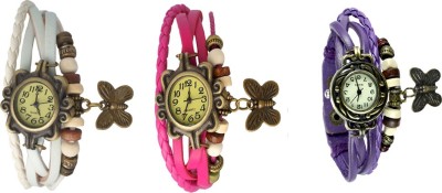 NS18 Vintage Butterfly Rakhi Watch Combo of 3 White, Pink And Purple Analog Watch  - For Women   Watches  (NS18)