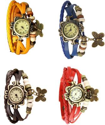 

Kissu Vintage Rakhi Combo of 4 Yellow, Brown, Blue And Red Watch - For Women