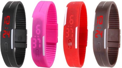 NS18 Silicone Led Magnet Band Combo of 4 Black, Pink, Red And Brown Digital Watch  - For Boys & Girls   Watches  (NS18)