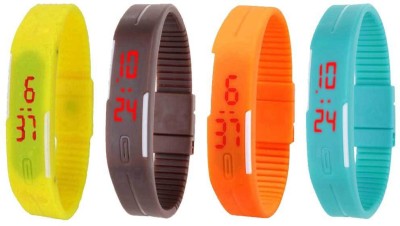 NS18 Silicone Led Magnet Band Watch Combo of 4 Yellow, Brown, Orange And Sky Blue Digital Watch  - For Couple   Watches  (NS18)