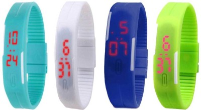 NS18 Silicone Led Magnet Band Combo of 4 Sky Blue, White, Blue And Green Digital Watch  - For Boys & Girls   Watches  (NS18)
