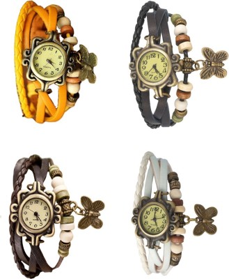 NS18 Vintage Butterfly Rakhi Combo of 4 Yellow, Brown, Black And White Analog Watch  - For Women   Watches  (NS18)