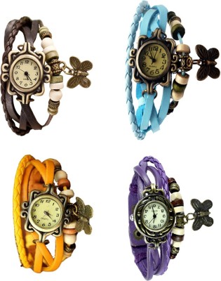 NS18 Vintage Butterfly Rakhi Combo of 4 Brown, Yellow, Sky Blue And Purple Analog Watch  - For Women   Watches  (NS18)