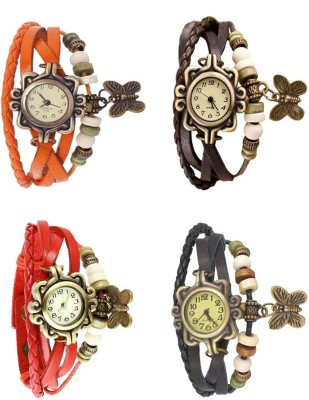 NS18 Vintage Butterfly Rakhi Combo of 4 Orange, Red, Brown And Black Analog Watch  - For Women   Watches  (NS18)
