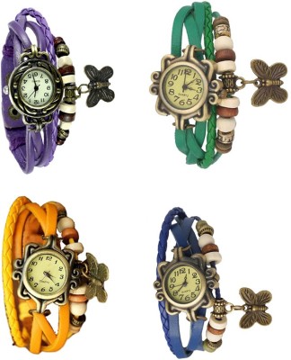 NS18 Vintage Butterfly Rakhi Combo of 4 Purple, Yellow, Green And Blue Analog Watch  - For Women   Watches  (NS18)