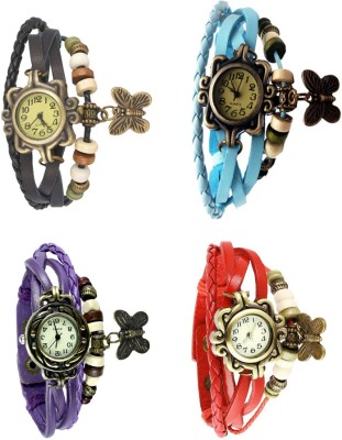 NS18 Vintage Butterfly Rakhi Combo of 4 Black, Purple, Sky Blue And Red Analog Watch  - For Women   Watches  (NS18)