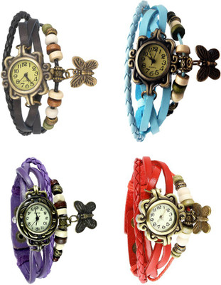 

NS18 Vintage Butterfly Rakhi Combo of 4 Black, Purple, Sky Blue And Red Watch - For Women