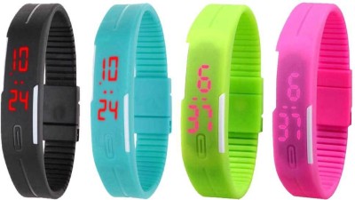 NS18 Silicone Led Magnet Band Combo of 4 Black, Sky Blue, Green And Pink Digital Watch  - For Boys & Girls   Watches  (NS18)