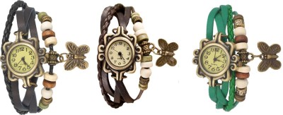 NS18 Vintage Butterfly Rakhi Watch Combo of 3 Black, Brown And Green Analog Watch  - For Women   Watches  (NS18)
