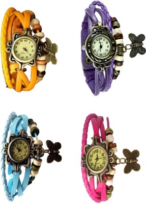 NS18 Vintage Butterfly Rakhi Combo of 4 Yellow, Sky Blue, Purple And Pink Analog Watch  - For Women   Watches  (NS18)