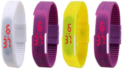 

NS18 Silicone Led Magnet Band Watch Combo of 4 White, Pink, Yellow And Purple Watch - For Couple