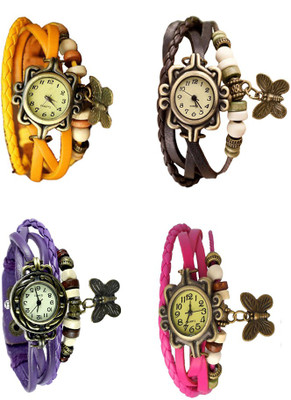 

NS18 Vintage Butterfly Rakhi Combo of 4 Yellow, Purple, Brown And Pink Watch - For Women