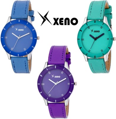 Xeno ZD-CMB-LL-BL-PR-GR Combo of 3 Blue Purple Green Leather Women Watch  - For Women   Watches  (Xeno)