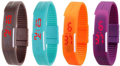 View NS18 Silicone Led Magnet Band Watch Combo of 4 Brown, Sky Blue, Orange And Purple Digital Watch  - For Couple Wrist Watches Price Online(NS18)