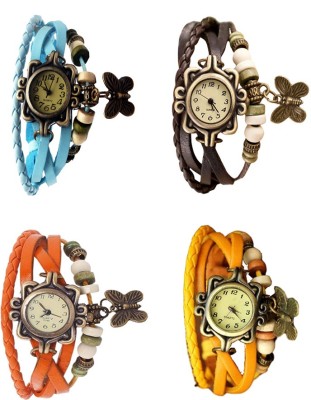 NS18 Vintage Butterfly Rakhi Combo of 4 Sky Blue, Orange, Brown And Yellow Analog Watch  - For Women   Watches  (NS18)