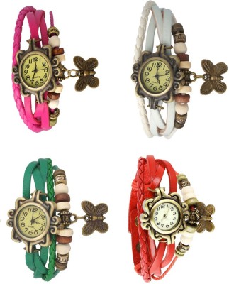 NS18 Vintage Butterfly Rakhi Combo of 4 Pink, Green, White And Red Analog Watch  - For Women   Watches  (NS18)
