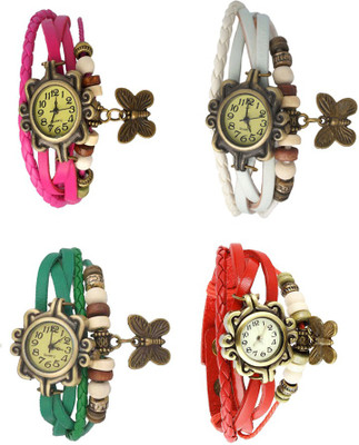 

Kissu Vintage Rakhi Combo of 4 Pink, Green, White And Red Watch - For Women