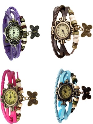 NS18 Vintage Butterfly Rakhi Combo of 4 Purple, Pink, Brown And Sky Blue Analog Watch  - For Women   Watches  (NS18)