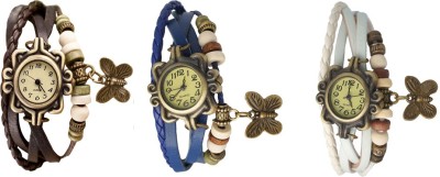 NS18 Vintage Butterfly Rakhi Watch Combo of 3 Brown, Blue And White Analog Watch  - For Women   Watches  (NS18)