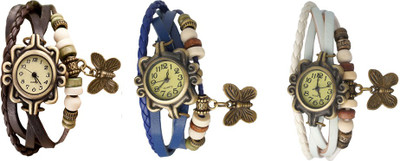 

Kissu Vintage Rakhi Watch Combo of 3 Brown, Blue And White Watch - For Women