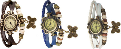 NS18 Vintage Butterfly Rakhi Watch Combo of 3 Brown, Blue And White Analog Watch  - For Women   Watches  (NS18)