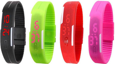 

NS18 Silicone Led Magnet Band Watch Combo of 4 Black, Green, Red And Pink Watch - For Couple