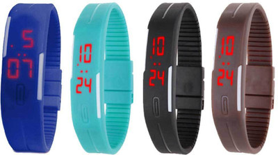

NS18 Silicone Led Magnet Band Combo of 4 Blue, Sky Blue, Black And Brown Watch - For Boys & Girls