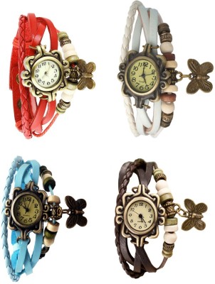 NS18 Vintage Butterfly Rakhi Combo of 4 Red, Sky Blue, White And Brown Analog Watch  - For Women   Watches  (NS18)