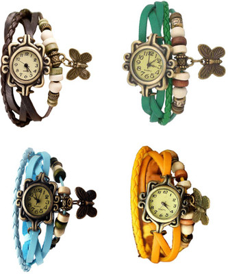 View NS18 Vintage Butterfly Rakhi Combo of 4 Brown, Sky Blue, Green And Yellow Analog Watch  - For Women Wrist Watches Price Online(NS18)
