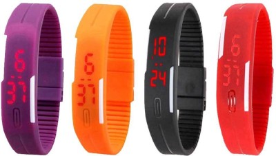 NS18 Silicone Led Magnet Band Watch Combo of 4 Purple, Orange, Black And Red Digital Watch  - For Couple   Watches  (NS18)