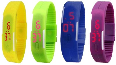 NS18 Silicone Led Magnet Band Watch Combo of 4 Yellow, Green, Blue And Purple Digital Watch  - For Couple   Watches  (NS18)
