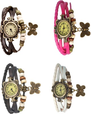 NS18 Vintage Butterfly Rakhi Combo of 4 Brown, Black, Pink And White Analog Watch  - For Women   Watches  (NS18)