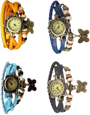 NS18 Vintage Butterfly Rakhi Combo of 4 Yellow, Sky Blue, Blue And Black Analog Watch  - For Women   Watches  (NS18)