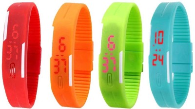 NS18 Silicone Led Magnet Band Watch Combo of 4 Red, Orange, Green And Sky Blue Digital Watch  - For Couple   Watches  (NS18)
