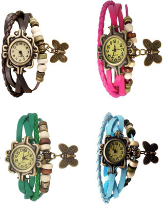 

Kissu Vintage Rakhi Combo of 4 Brown, Green, Pink And Sky Blue Watch - For Women