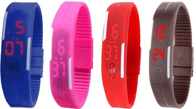 

NS18 Silicone Led Magnet Band Combo of 4 Blue, Pink, Red And Brown Watch - For Boys & Girls