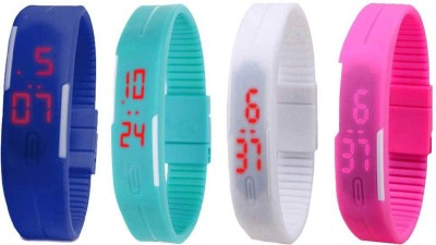 NS18 Silicone Led Magnet Band Watch Combo of 4 Blue, Sky Blue, White And Pink Digital Watch  - For Couple   Watches  (NS18)
