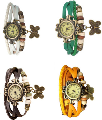 

NS18 Vintage Butterfly Rakhi Combo of 4 White, Brown, Green And Yellow Watch - For Women